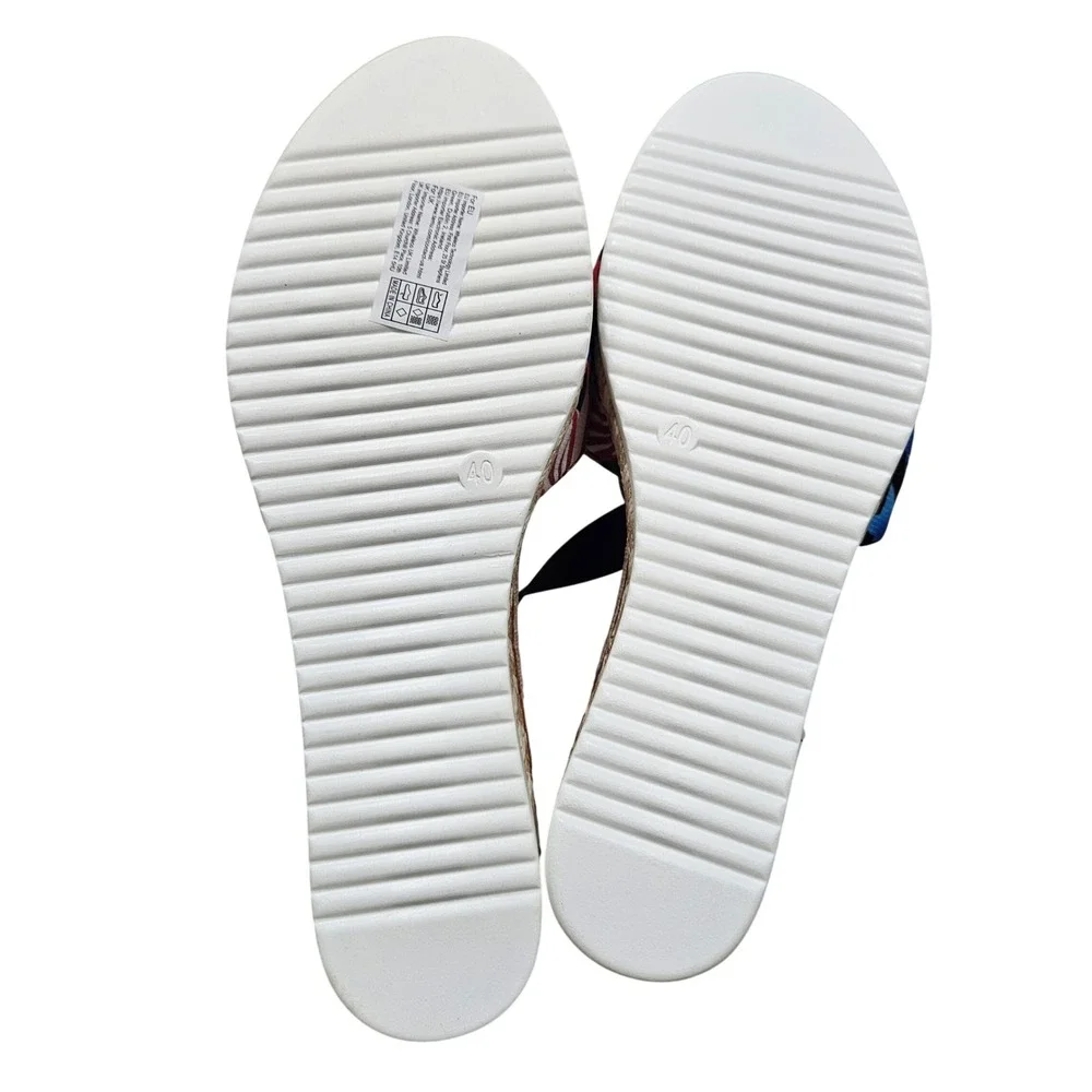 Hola Camel Wedge Sandals Womens 40 Red White Blue American Flag Patriotic Stars